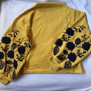 Yellow embroidered sweater top shirt